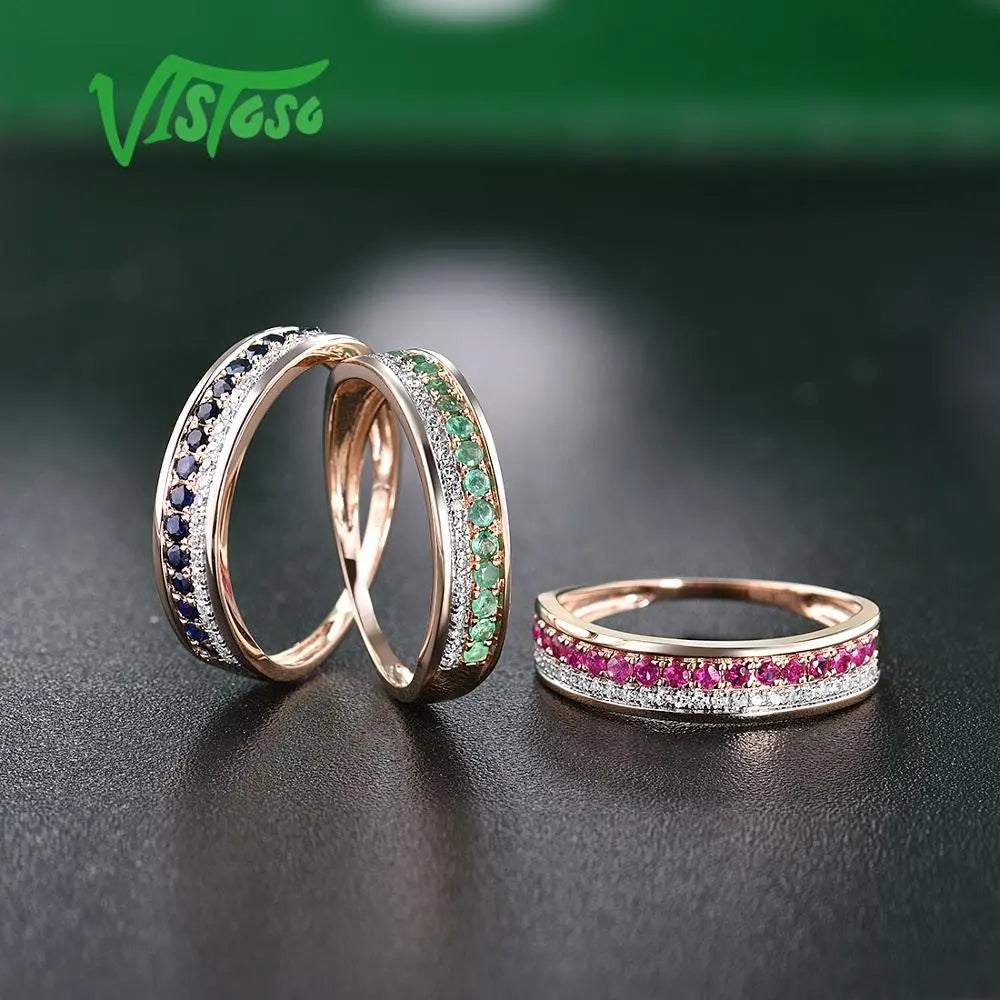 Peris Gems Ruby Sapphire Double Row Diamond Rose Gold Anniversary Rings SHEIN Amazon Temu