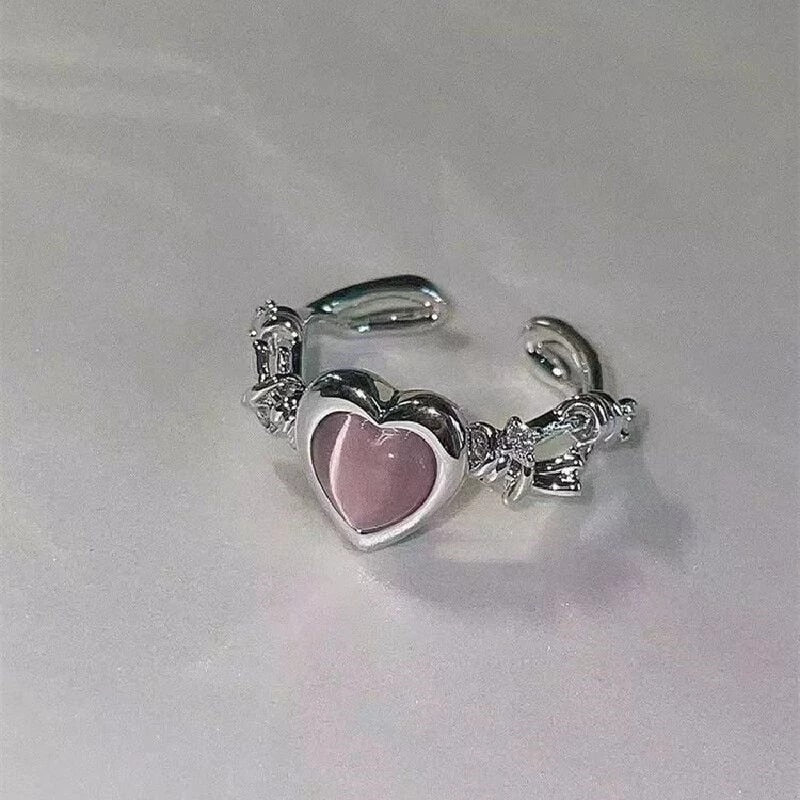 Peris Gems S 2 Pink Heart Open Rings for Women | Silver Rings SHEIN Amazon Temu