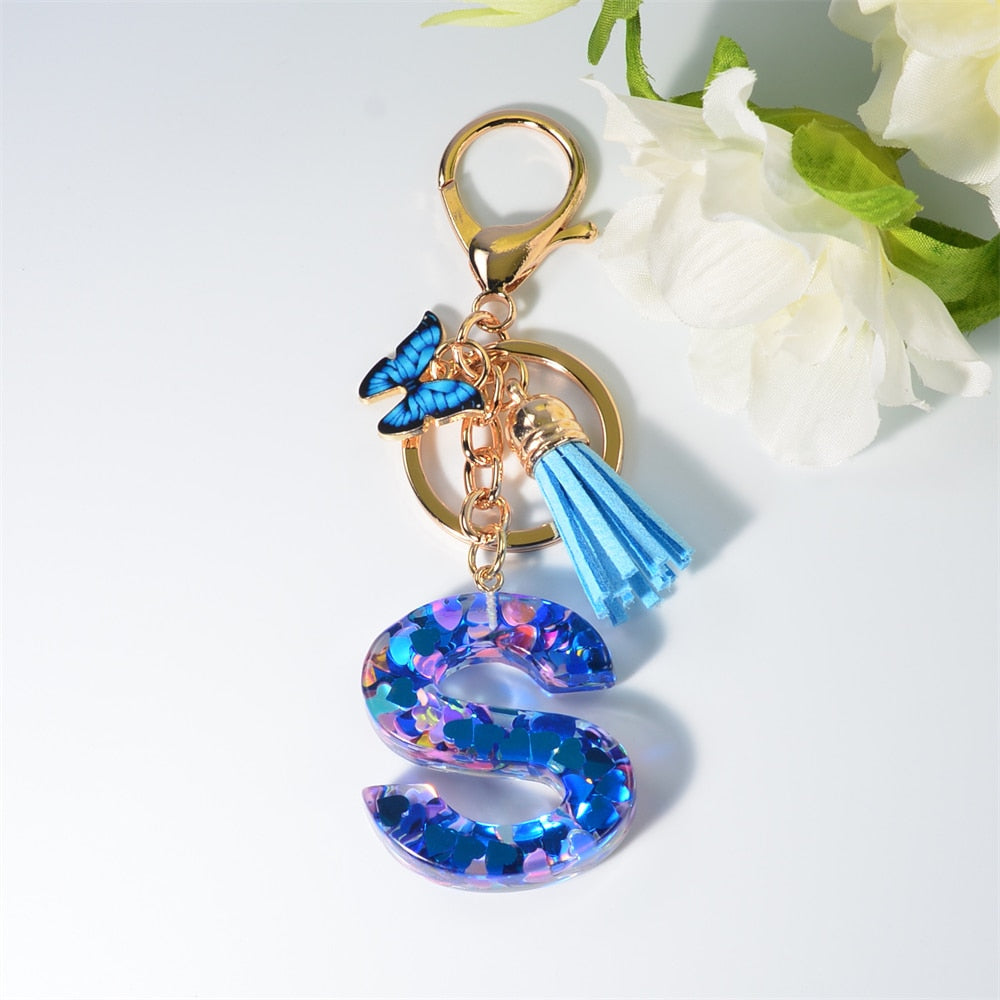 Peris Gems S / Blue Blue Acrylic Letter and Butterfly Keychain | Initial Keychains Blue Acrylic Letter and Butterfly Keychain Initial Keychains SHEIN Amazon Temu