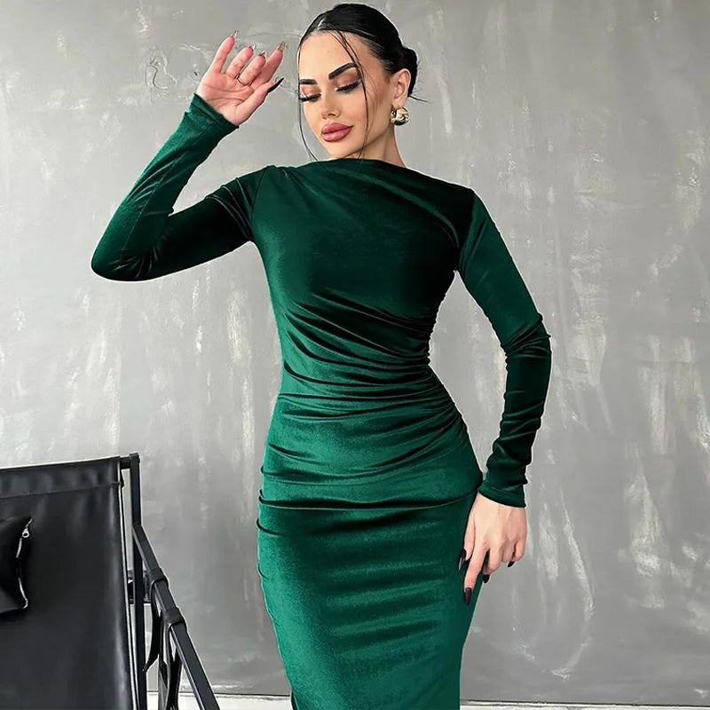 Peris Gems S / green Dulzura 2024 Spring Summer Velvet Long Sleeve Midi Dress For Women Ruched Long Dress Elegant Party Clothes Evening Green Outfits Dulzura 2024 Spring Summer Velvet Long Sleeve Midi Dress For Women Ruched Long Dress Elegant Party Clothes Evening Green Outfits SHEIN Amazon Temu