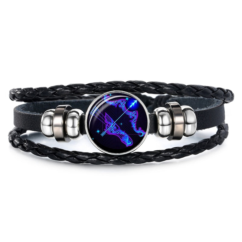 Peris Gems Sagittarius Constellation Sign Leather Bracelet Unisex | Blue Zodiac Sign Braided Leather Bracelet SHEIN Amazon Temu