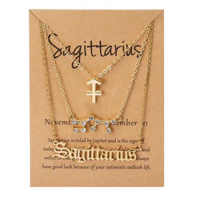 Peris Gems Sagittarius / Gold Triple-Layered Diamond Astrology Sign Necklace Set SHEIN Amazon Temu
