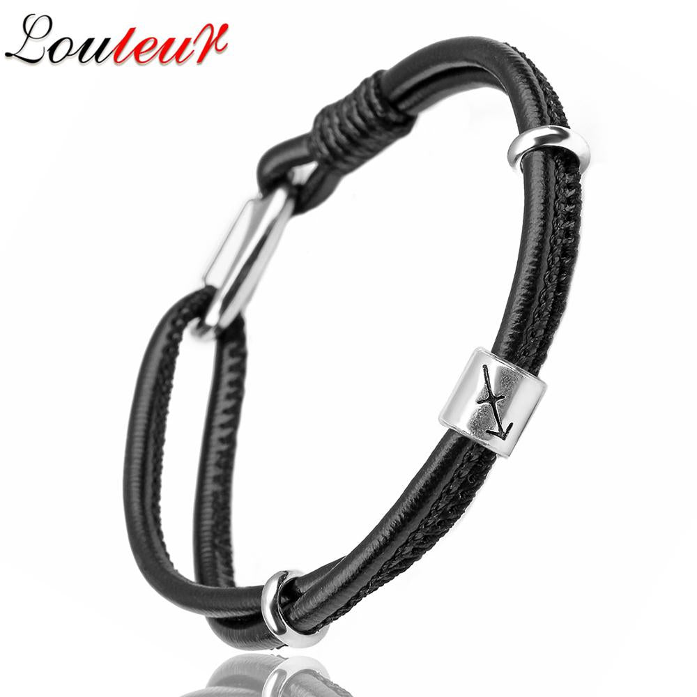 Peris Gems SAGITTARIUS Steel Leather Zodiac Sign Bracelet Unisex | Silver Leather Bracelet Leather Zodiac Sign Bracelet Unisex |Silver Leather Bracelet SHEIN Amazon Temu