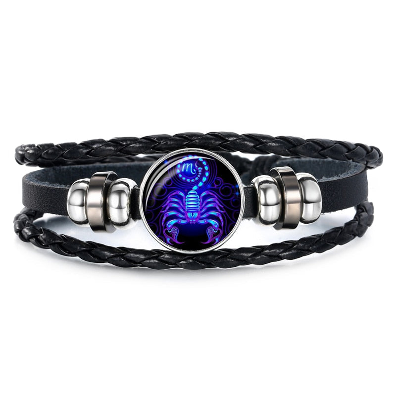 Peris Gems Scorpio Constellation Sign Leather Bracelet Unisex | Blue Zodiac Sign Braided Leather Bracelet SHEIN Amazon Temu