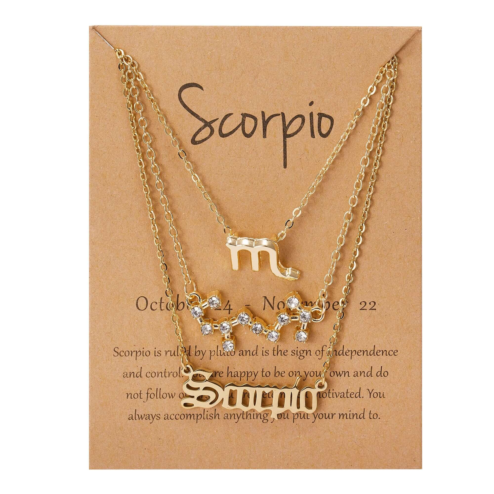 Peris Gems Scorpio / Gold Triple-Layered Diamond Astrology Sign Necklace Set SHEIN Amazon Temu