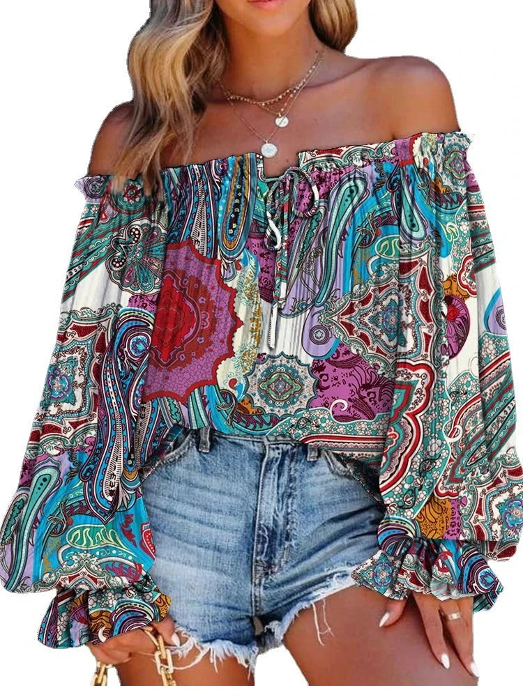 Peris Gems Sexy Slash Neck Off The Shoulder Strapless Lace Up Long Sleeve Floral Print Blouse Tops Summer Lady OL Workwear Blouse Shirts Sexy Slash Neck Off The Shoulder Strapless Lace Up Long Sleeve Floral Print Blouse Tops Summer Lady OL Workwear Blouse Shirts SHEIN Amazon Temu