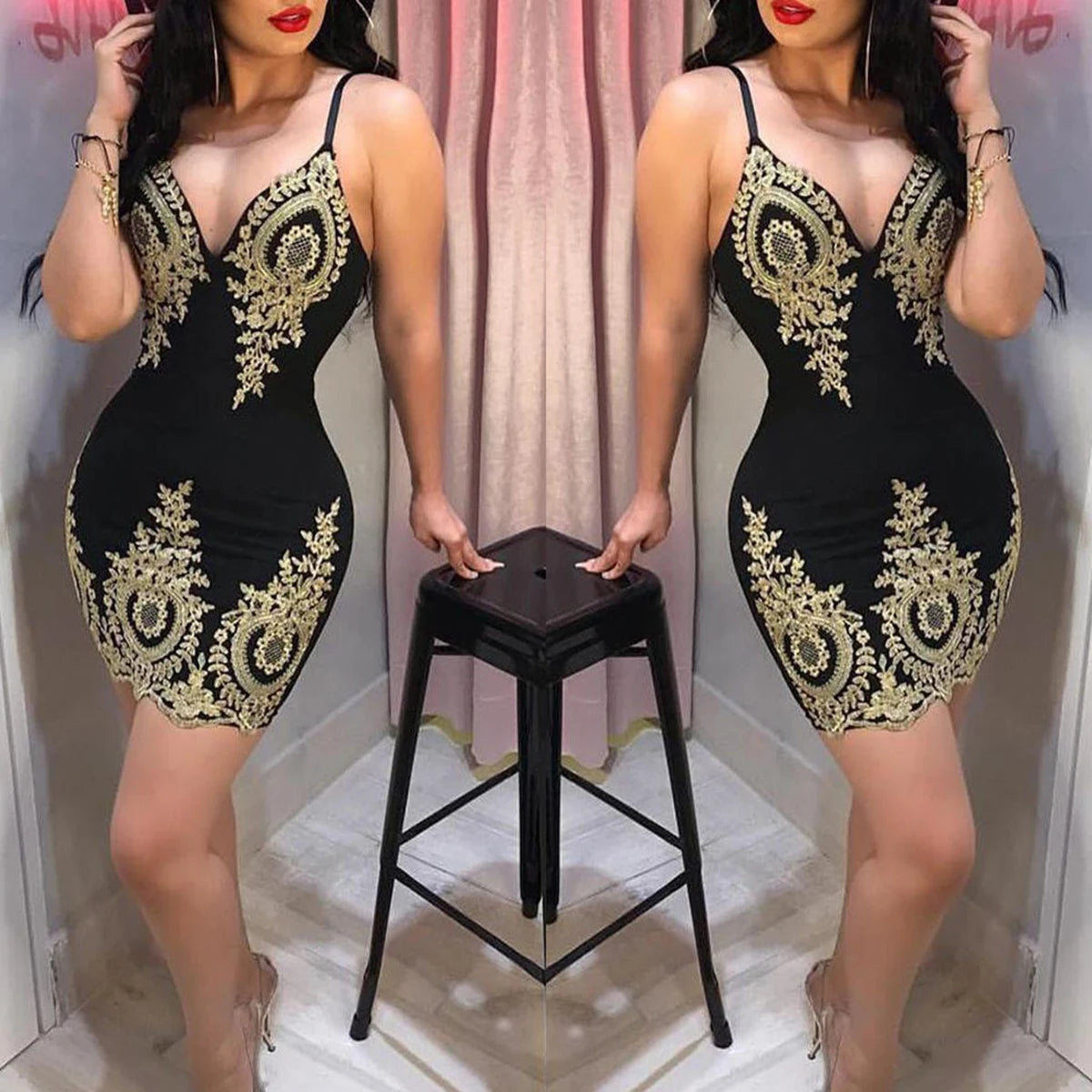 Peris Gems Sexy summer party halter dress Sleeveless slim-fit mini dress with low neck and halter back Sexy summer party halter dress Sleeveless slim-fit mini dress with low neck and halter back SHEIN Amazon Temu