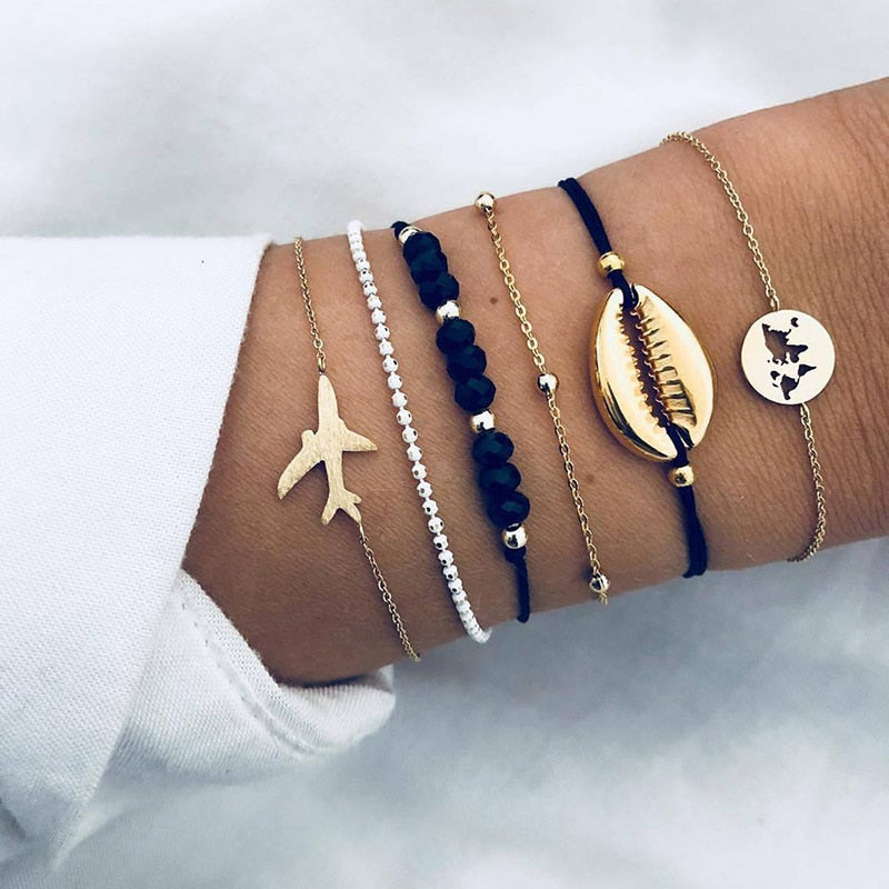Peris Gems Shell Set Bohemian Style 5pc Rope Charm Bracelet Sets for Women SHEIN Amazon Temu