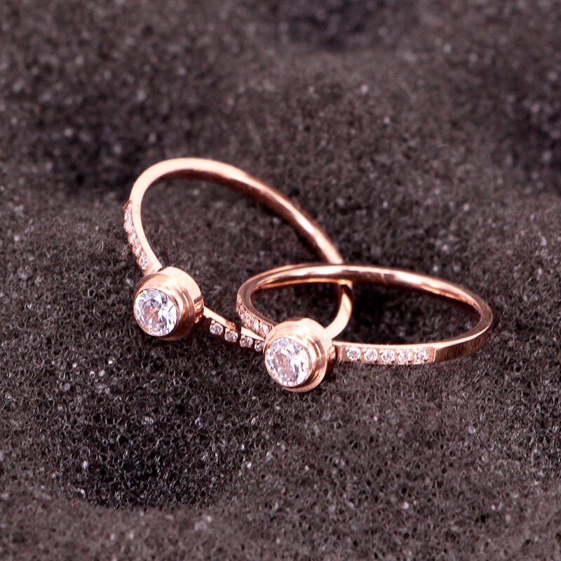 Peris Gems Shiny Round Crystal Ring for Women | Stainless Steel Rose Gold Diamond Love Ring SHEIN Amazon Temu