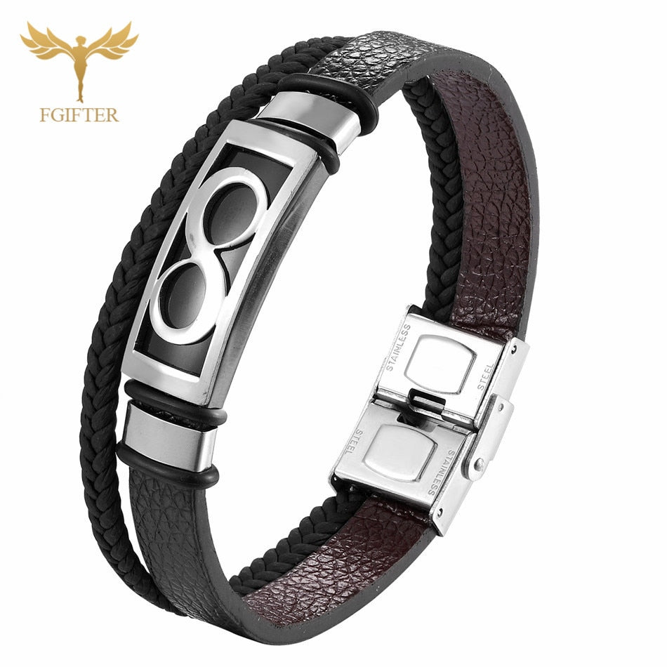 Peris Gems Silver / 17cm Brown Leather Infinity Bracelet Unisex | Stainless Cuff Bracelet Brown Leather Infinity Bracelet Unisex | Stainless Bracelet SHEIN Amazon Temu