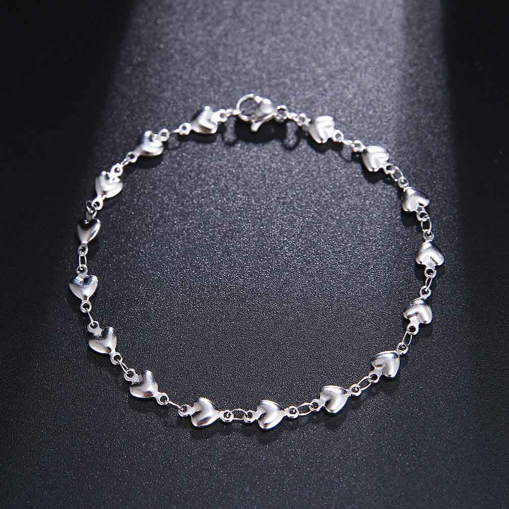 Peris Gems Silver / 18cm Stainless Steel Heart Chain Bracelets Unisex | Heart Pendant Bracelet Stainless Steel Heart Chain Bracelets Unisex Heart Bracelet SHEIN Amazon Temu