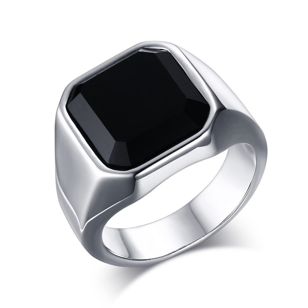 Peris Gems silver / 7 Black Onyx Signet Ring for Men | Stainless Steel Classical Plain Square Ring Black Onyx Signet Ring for Men | Stainless Steel SHEIN Amazon Temu