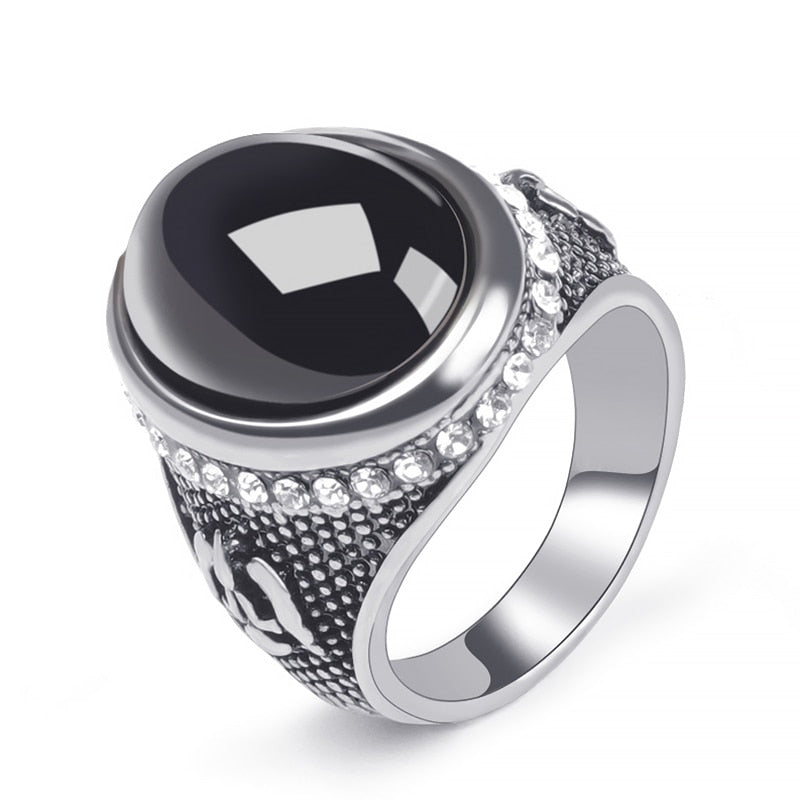 Peris Gems Silver / 7 Black Oval Stone Signet Rings Unisex | Antique Jewelry SHEIN Amazon Temu