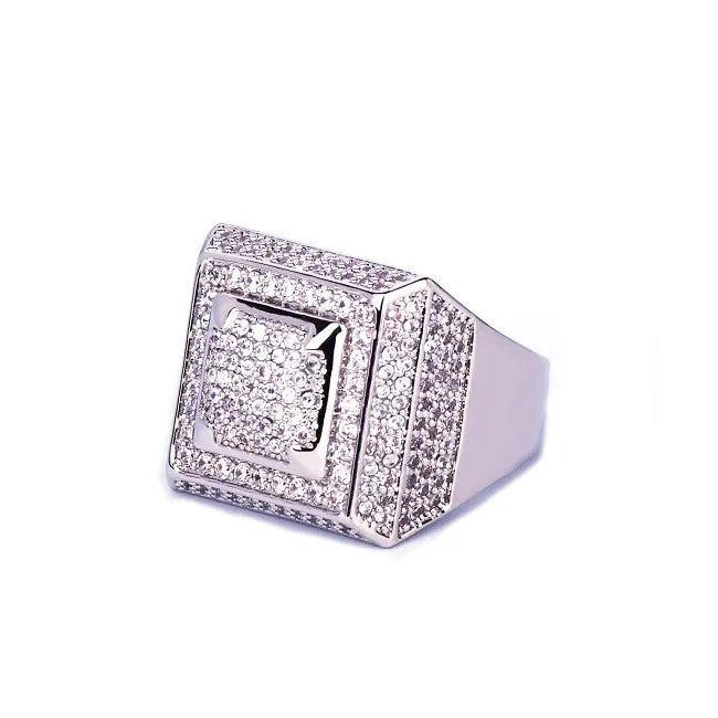 Peris Gems Silver / 7 Icy Full Diamond Square Signet Hip Hop Rings Unisex SHEIN Amazon Temu