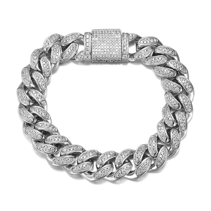 Peris Gems Silver / 7inch Iced Out 12MM Big Box Buckle Cuban Chain Bracelets for Men | Rapper Bracelet Iced Out 12MM Big Box Buckle Cuban Chain Bracelets for Men SHEIN Amazon Temu
