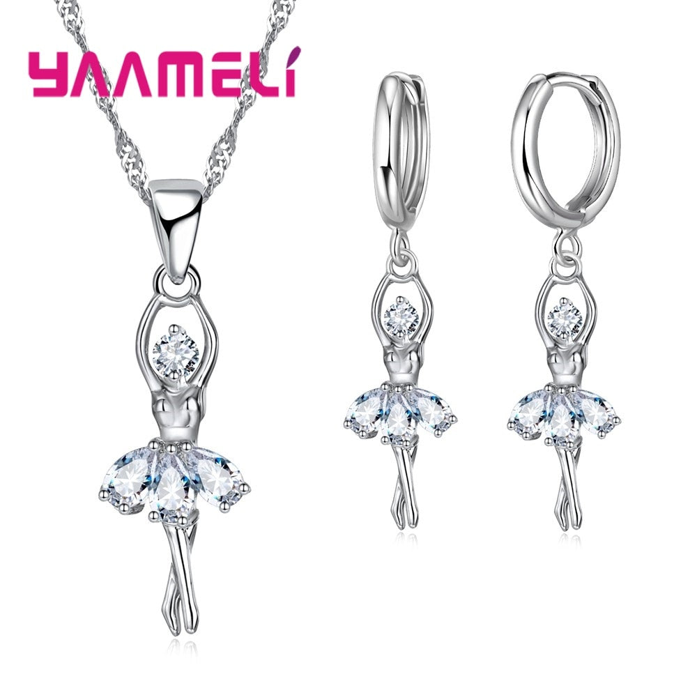 Peris Gems Silver Ballerina Necklace and Earrings Set for Women | Sterling Silver Necklace Earrings Set for Women SHEIN Amazon Temu