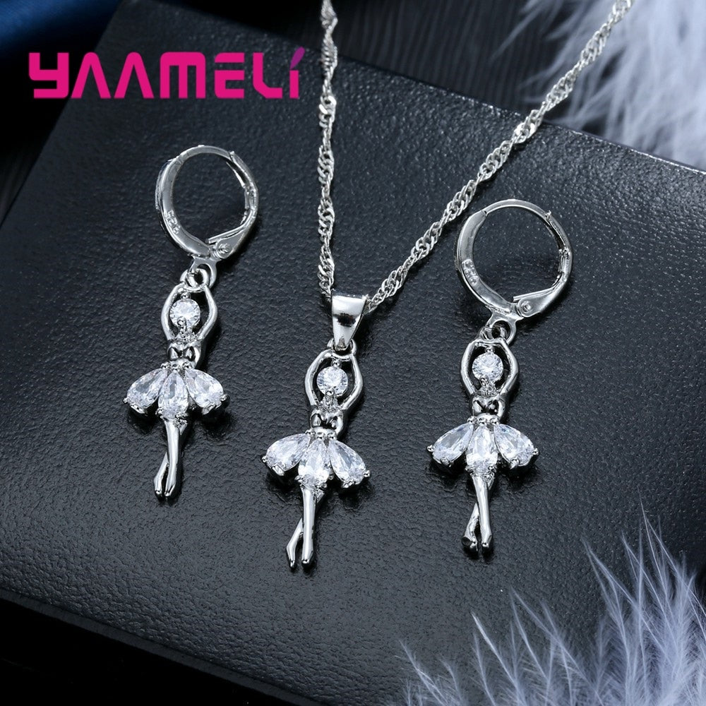 Peris Gems Silver Ballerina Necklace and Earrings Set for Women | Sterling Silver Necklace Earrings Set for Women SHEIN Amazon Temu