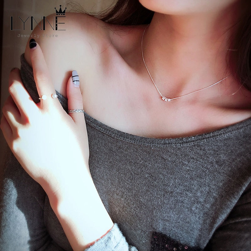 Peris Gems Silver Beaded Square Collarbone 925 Silver Necklace Unisex SHEIN Amazon Temu