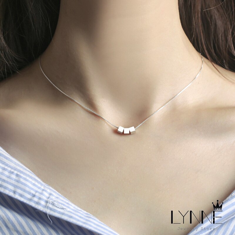 Peris Gems Silver Beaded Square Collarbone 925 Silver Necklace Unisex SHEIN Amazon Temu