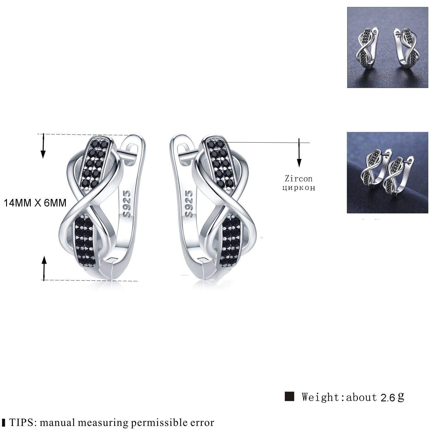 Peris Gems Silver Black Diamond Infinity Hoop Earrings for Women SHEIN Amazon Temu