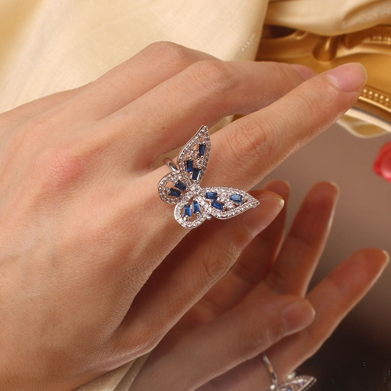 Peris Gems Silver-Blue / Resizable Luxurious Diamond Butterfly Ring Collection for Women SHEIN Amazon Temu