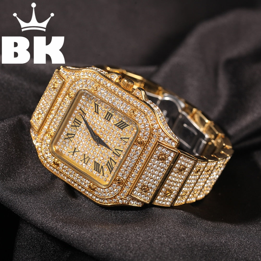 Peris Gems Silver Blue Square Diamond Drill Watch Unisex | Hip Hop Fully Iced Out Stainless Steel Square Diamond Drill Watch Unisex | Hip Hop Fully Iced SHEIN Amazon Temu