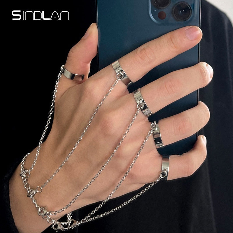 Peris Gems Silver Chain Wrist Emo Bracelets with Rings Unisex SHEIN Amazon Temu