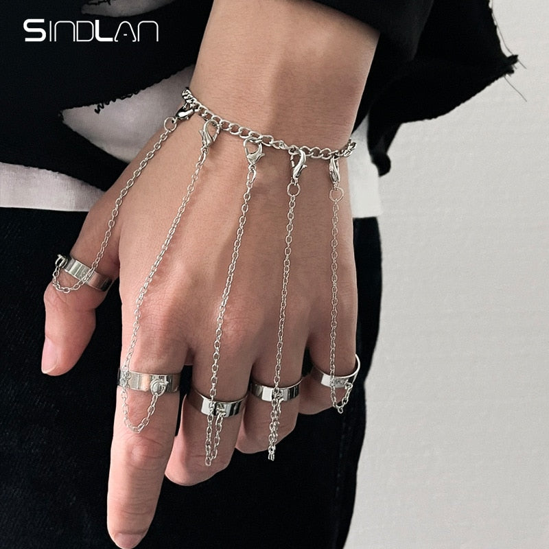 Peris Gems Silver Chain Wrist Emo Bracelets with Rings Unisex SHEIN Amazon Temu