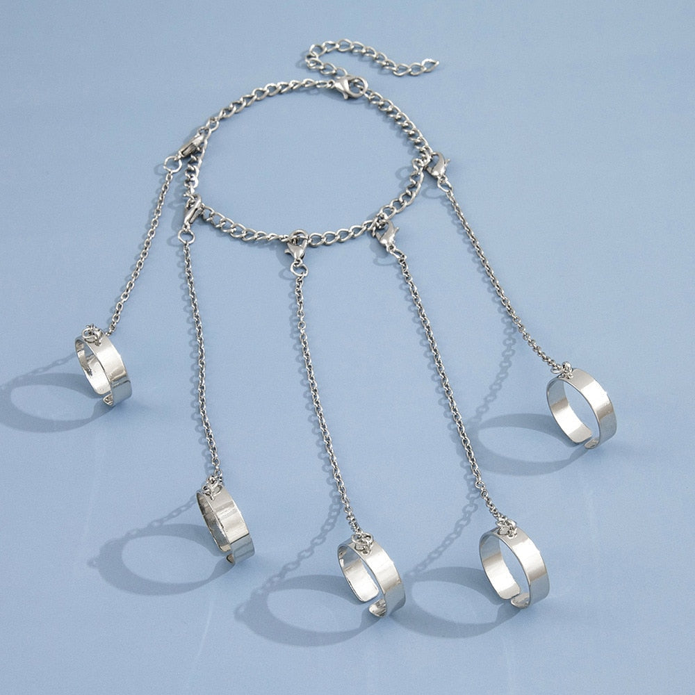 Peris Gems Silver Chain Wrist Emo Bracelets with Rings Unisex SHEIN Amazon Temu