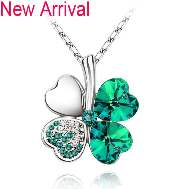 Peris Gems silver crystal green Diamond Clover Pendant Necklace Unisex | Silver Necklace SHEIN Amazon Temu