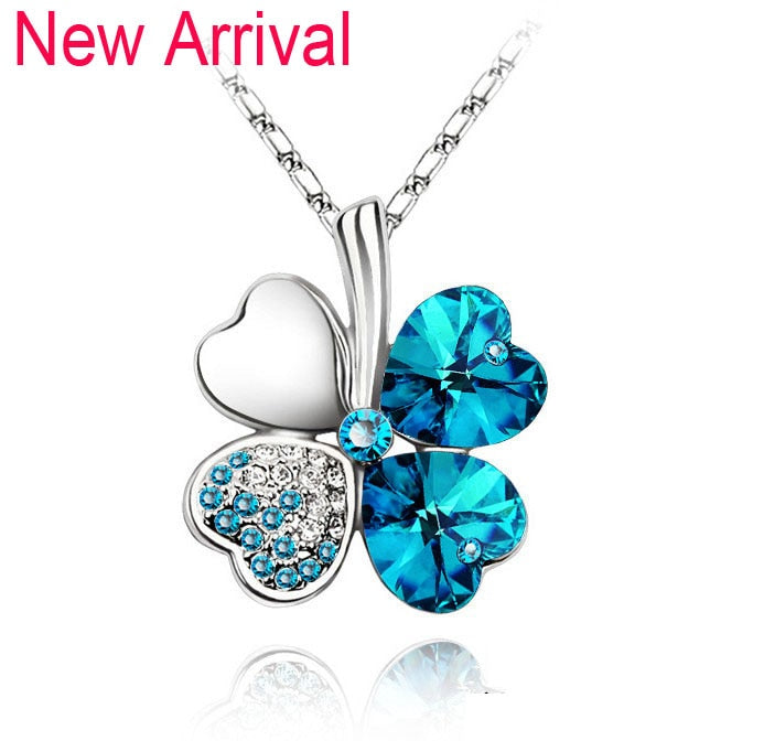 Peris Gems silver crystalblue Diamond Clover Pendant Necklace Unisex | Silver Necklace SHEIN Amazon Temu