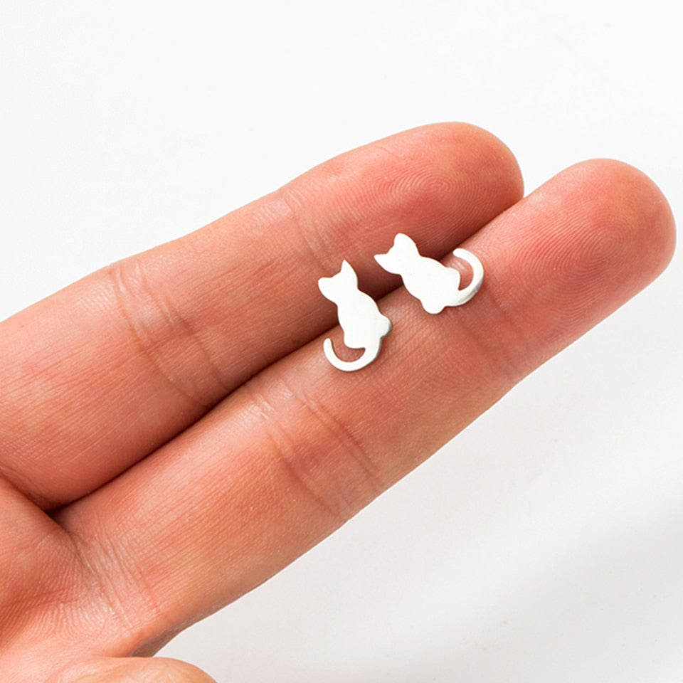 Peris Gems Silver Cute Kitten Stud Earrings for Women | Stainless Steel Cat Earrings Silver Cute Kitten Stud Earrings for Women | Stainless Steel SHEIN Amazon Temu