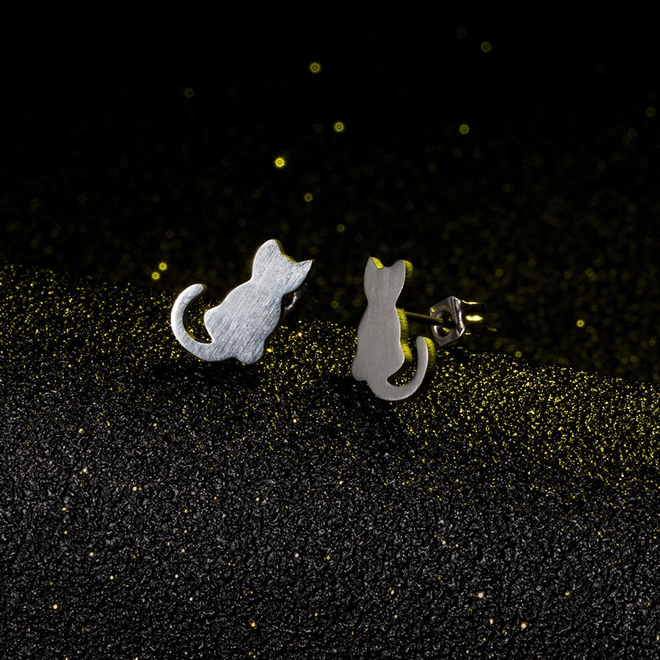 Peris Gems Silver Cute Kitten Stud Earrings for Women | Stainless Steel Cat Earrings Silver Cute Kitten Stud Earrings for Women | Stainless Steel SHEIN Amazon Temu
