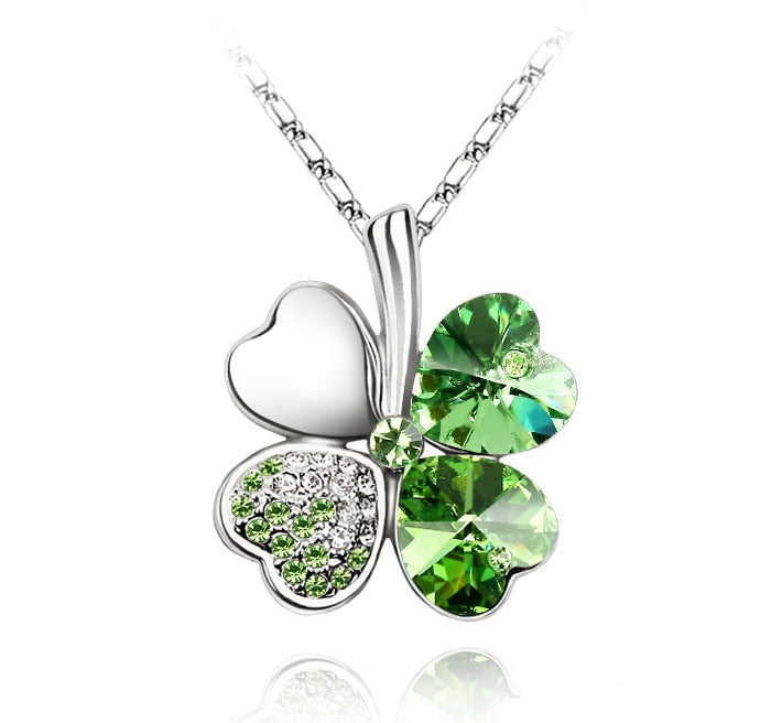 Peris Gems silver darkgreen Diamond Clover Pendant Necklace Unisex | Silver Necklace SHEIN Amazon Temu