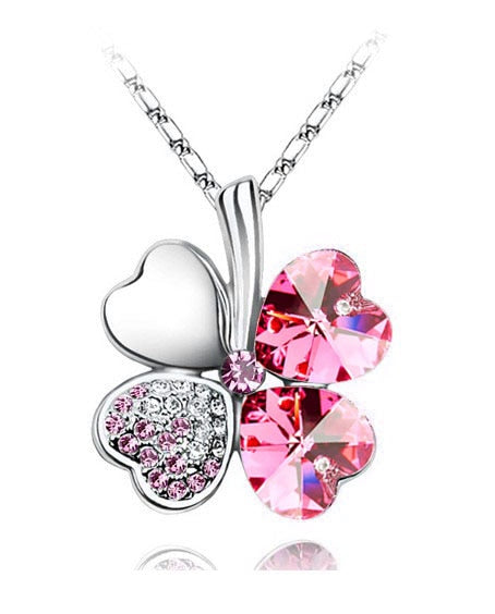 Peris Gems silver darkpink Diamond Clover Pendant Necklace Unisex | Silver Necklace SHEIN Amazon Temu