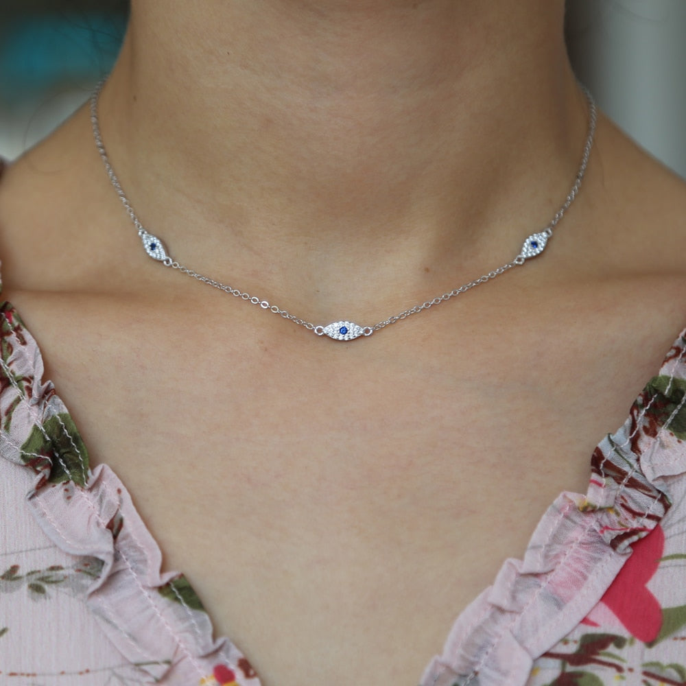 Peris Gems Silver Evil Eye Choker Necklace for Women | Blue Eye Dainty Choker Silver Evil Eye Choker Necklace for Women | Blue Eye Dainty SHEIN Amazon Temu
