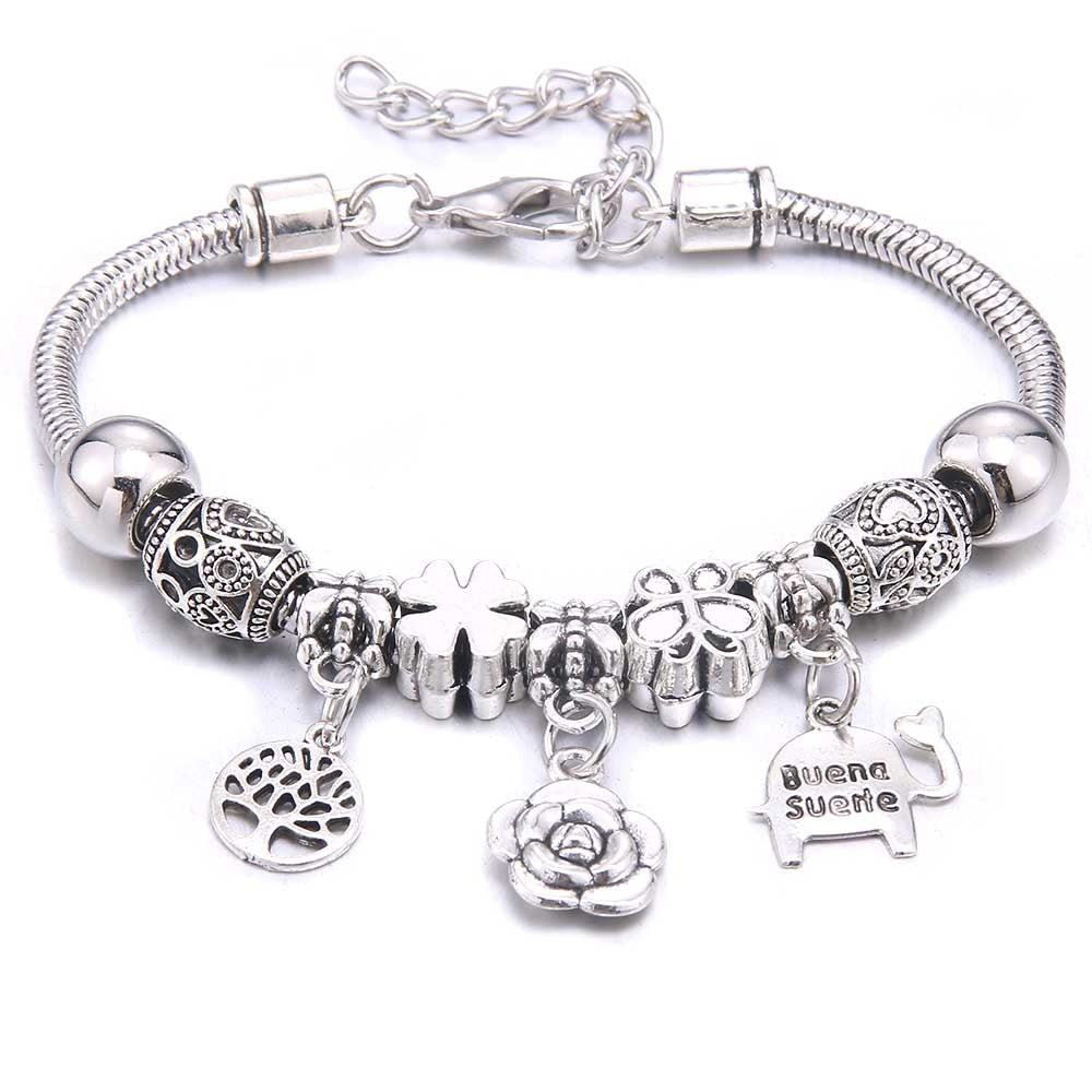 Peris Gems Silver Flower Dragonfly & Owl Pendants Crystal Charm Bracelets | Beads Bracelet for Women Dragonfly & Owl Pendants Crystal Charm Bracelets SHEIN Amazon Temu