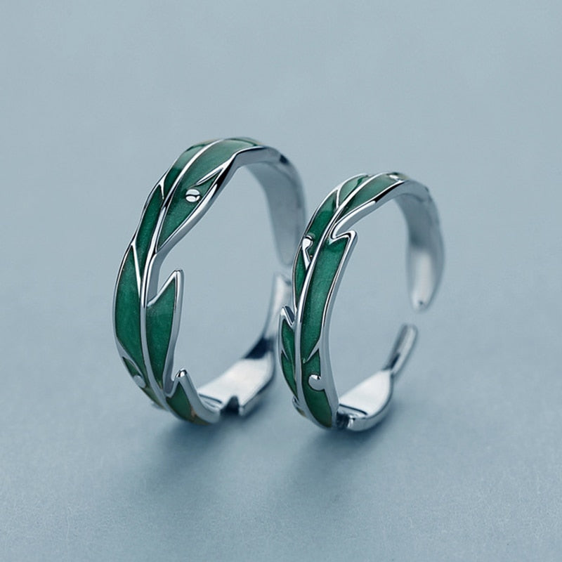 Peris Gems Silver Green Leaf Rings for Couples | 2pc Silver Unisex Rings SHEIN Amazon Temu