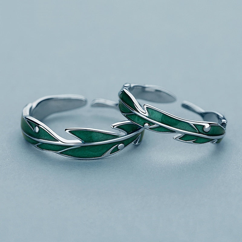 Peris Gems Silver Green Leaf Rings for Couples | 2pc Silver Unisex Rings SHEIN Amazon Temu