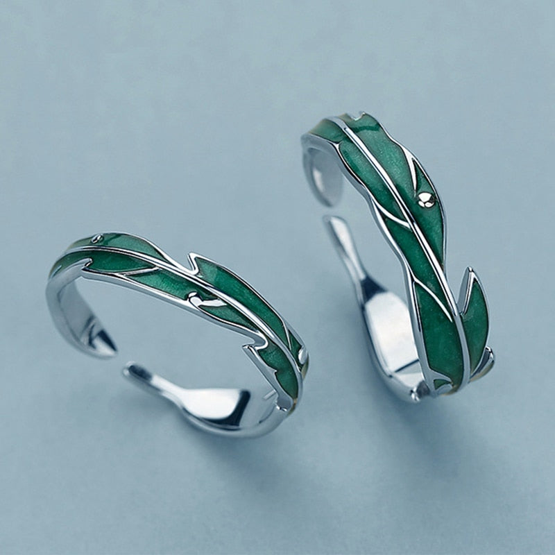 Peris Gems Silver Green Leaf Rings for Couples | 2pc Silver Unisex Rings SHEIN Amazon Temu