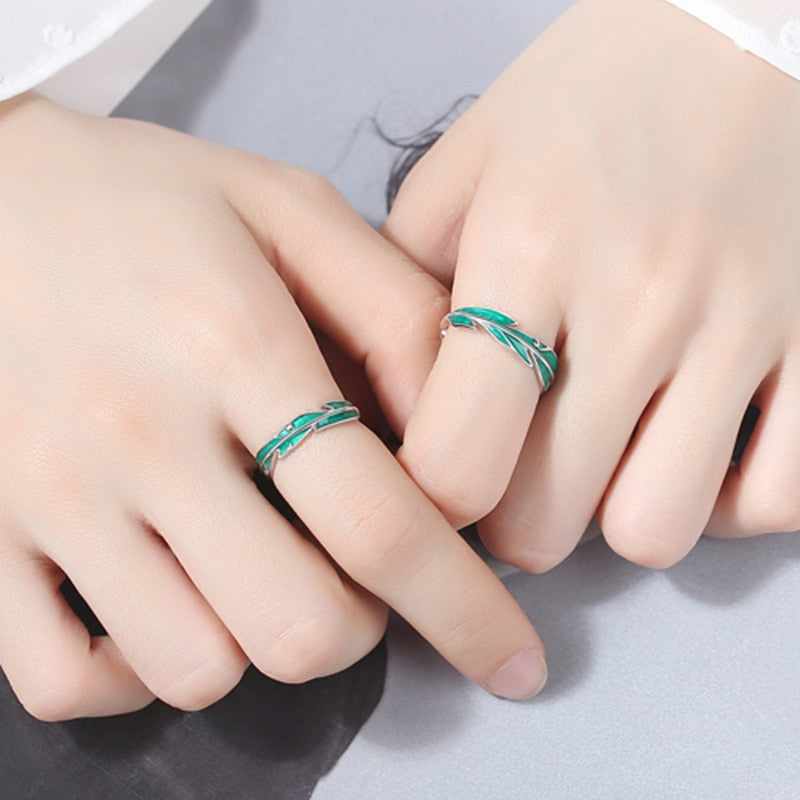 Peris Gems Silver Green Leaf Rings for Couples | 2pc Silver Unisex Rings SHEIN Amazon Temu
