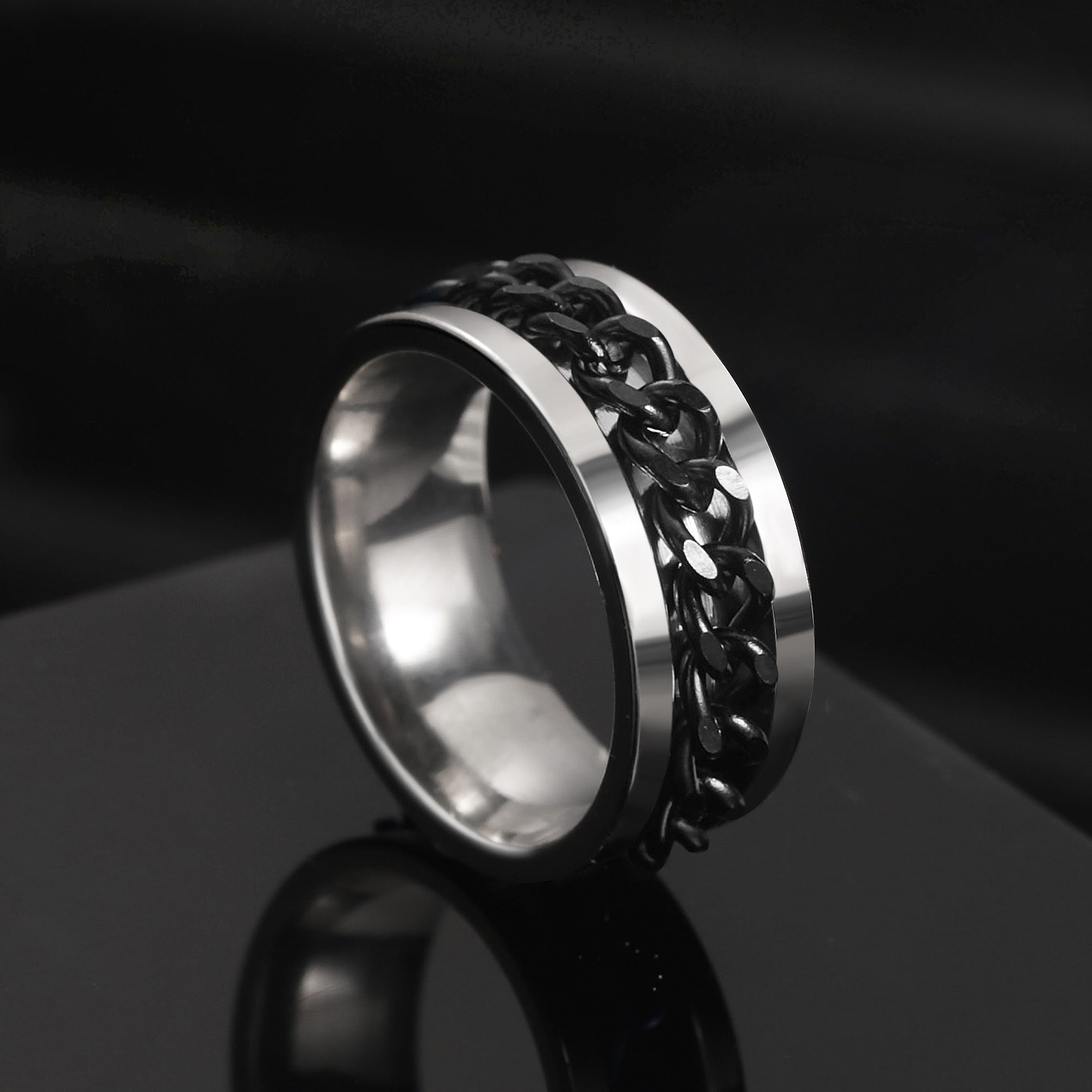Peris Gems Silver & Grey / 6 Rotatable Steel Chain Rings | Spinner Punk Funk Rings SHEIN Amazon Temu
