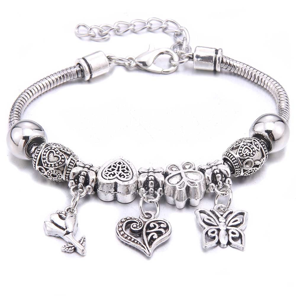 Peris Gems Silver Heart Dragonfly & Owl Pendants Crystal Charm Bracelets | Beads Bracelet for Women Dragonfly & Owl Pendants Crystal Charm Bracelets SHEIN Amazon Temu