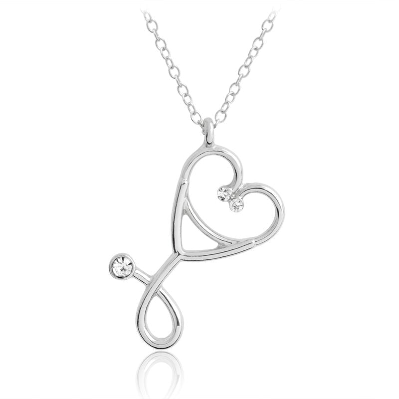 Peris Gems Silver Heart Stethoscope Pendant Necklace Unisex | Doctor Nurse Necklace Gift Heart Stethoscope Pendant Necklace Unisex |Doctor Nurse Gift SHEIN Amazon Temu