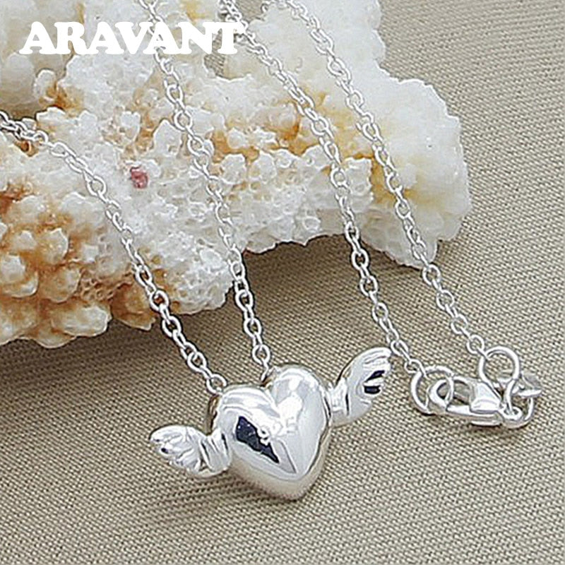 Peris Gems Silver Heart with Angel Wings Pendant Necklace for Women | Silver Plated Necklaces SHEIN Amazon Temu