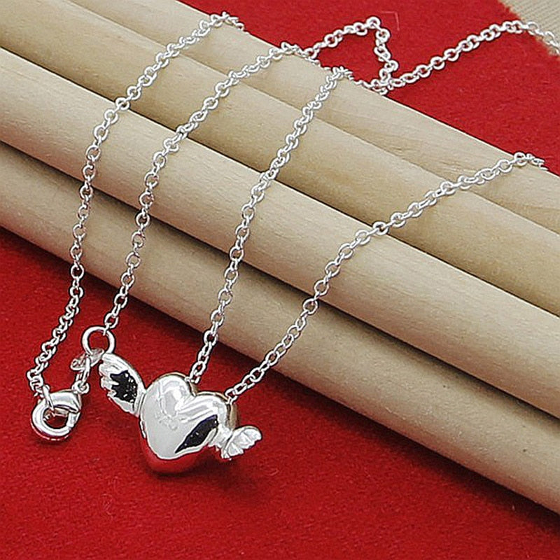 Peris Gems Silver Heart with Angel Wings Pendant Necklace for Women | Silver Plated Necklaces SHEIN Amazon Temu