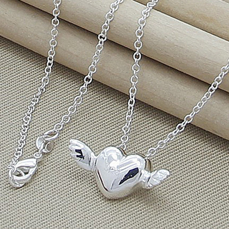 Peris Gems Silver Heart with Angel Wings Pendant Necklace for Women | Silver Plated Necklaces SHEIN Amazon Temu