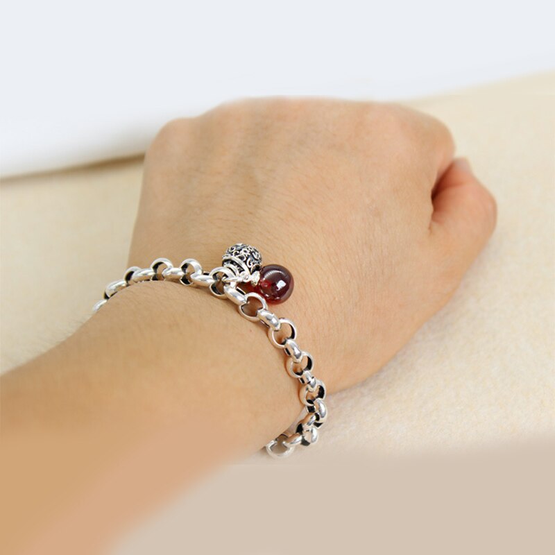 Peris Gems Silver Hollow Silver Chain Bracelet with Cherry Stone for Women SHEIN Amazon Temu