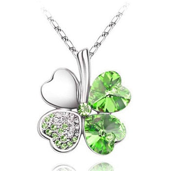 Peris Gems silver light green Diamond Clover Pendant Necklace Unisex | Silver Necklace SHEIN Amazon Temu