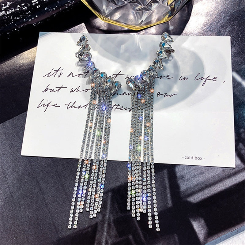 Peris Gems Silver Long Diamond Tassel Drop Earrings for Women | Waterdrop Earrings Long Diamond Tassel Drop Earrings for Women Waterdrop SHEIN Amazon Temu